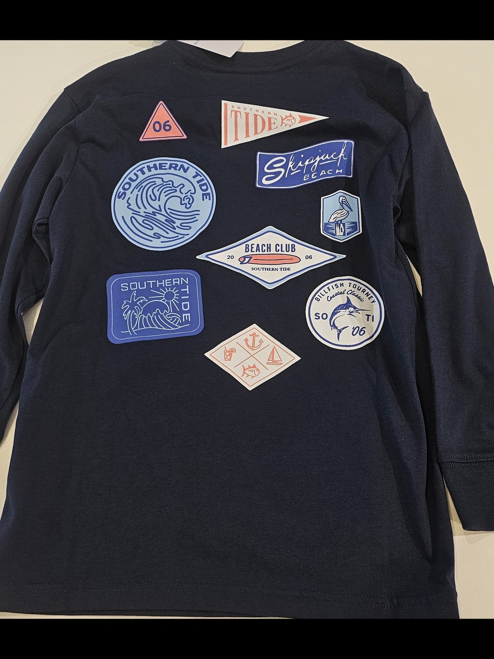 Southern Tide Navy Long-Sleeve Tee with Coastal Patch Graphics